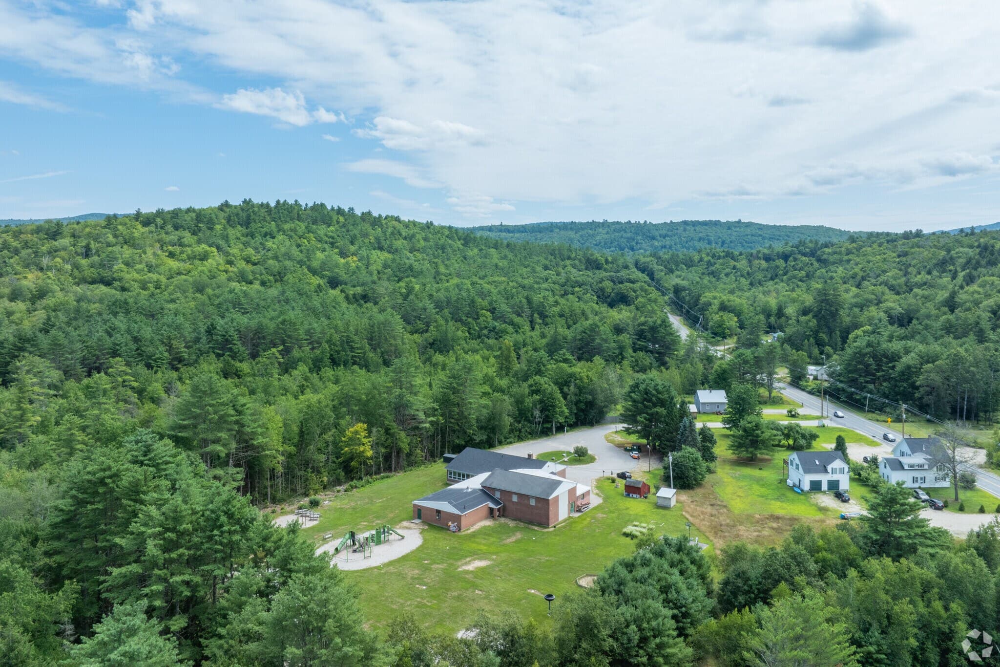 Aerial view of school and surrounding area